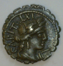 Load image into Gallery viewer, Roman Republic. C. Marius C.f. Capito 81 B.C. Silver Serratos Denarius. - James Beach Rare Coins
