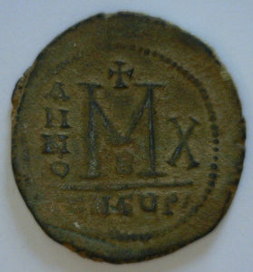 Byzantine Empire. Maurice Tiberius 582-602 A.D. Bronze Follis. - James Beach Rare Coins